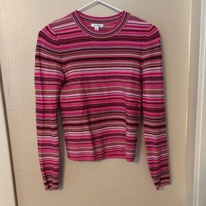 pistola Pink and Brown Striped Long Sleeve Crewneck Top